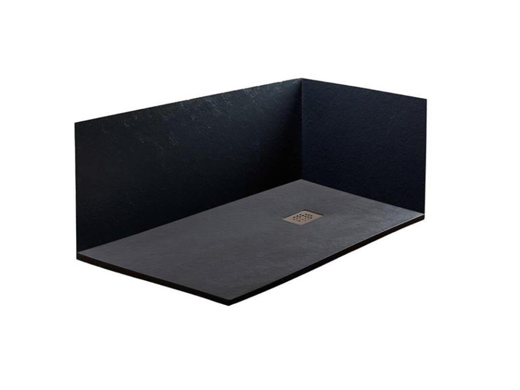 Receveur de Douche 100x110 cm Chicyla Extra Slim Noir En Résine Synthétique et Poudre de Marbre Avec Vidange Libre UWKW40666