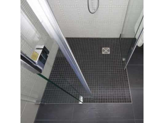 Receveur de douche à carreler 90x90 Domopure Primo carré écoulement excentré bonde verticale Domopure d'étanchéité colle 320 ZKZG98457
