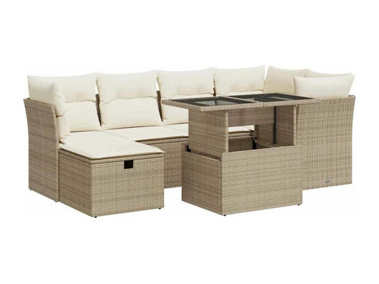 Salon de jardin avec coussins 7 pcs beige résine tressée QPZC18510
