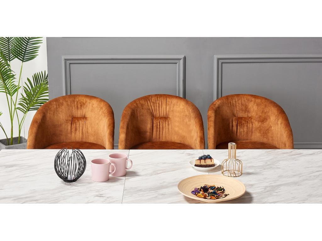 Chicyla - Lot de 4 Fauteuils Chaises de Salle à Manger en Velours - Pieds Noirs et Dorés en Acier Inoxydable - Marron AGHZ56897