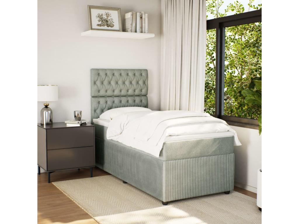 Sommier à Chicyla de lit et matelas Gris clair 90x200 cm Velours MYYY59073
