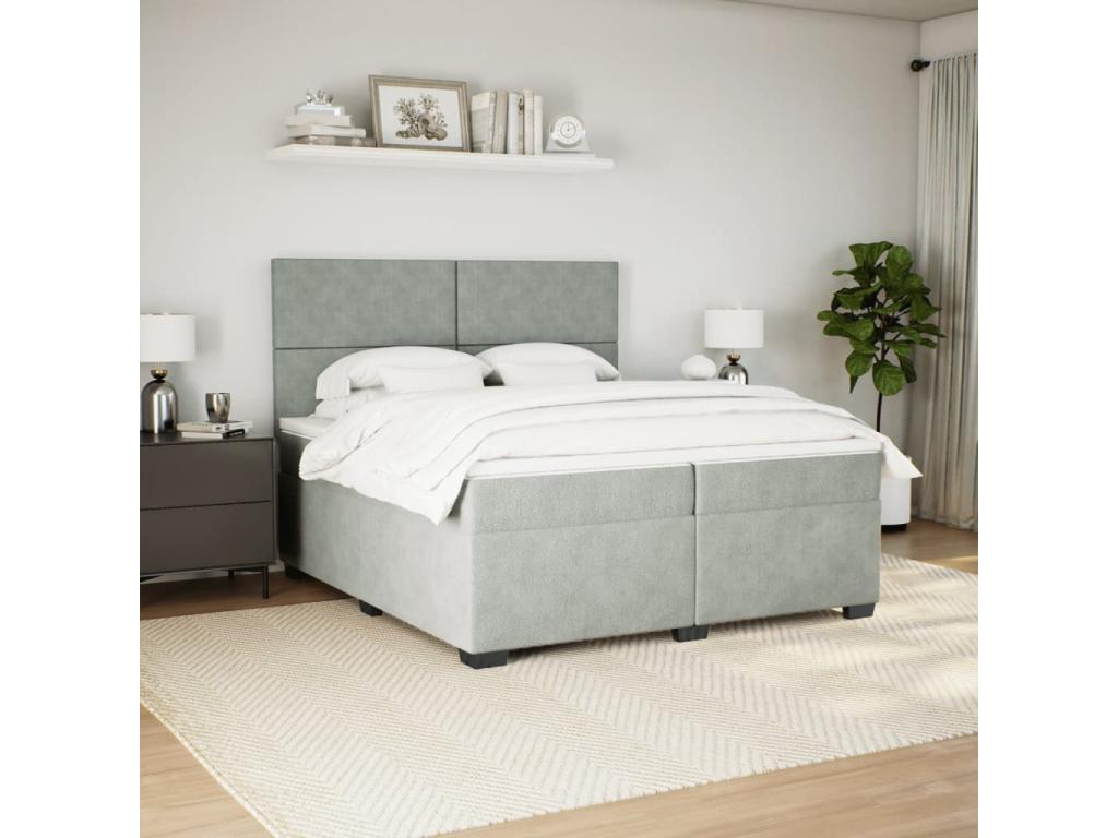 Sommier à Chicyla de lit et matelas Gris clair 200x200cm Velours EGUM56539