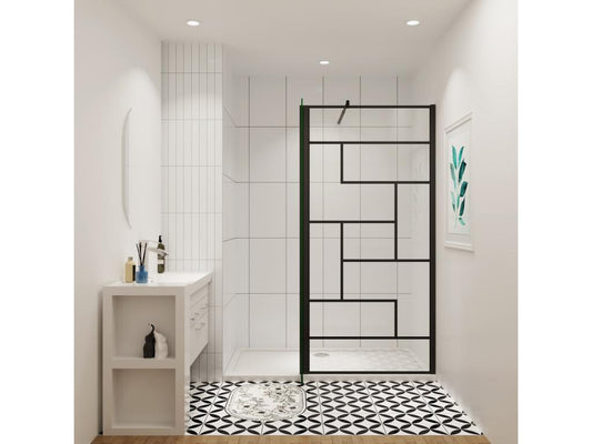 Chicyla paroi de douche industrielle noire 90x200cm avec un retour pivotant 40cm livré avec une barre de stabilisation 90cm IAKI26677