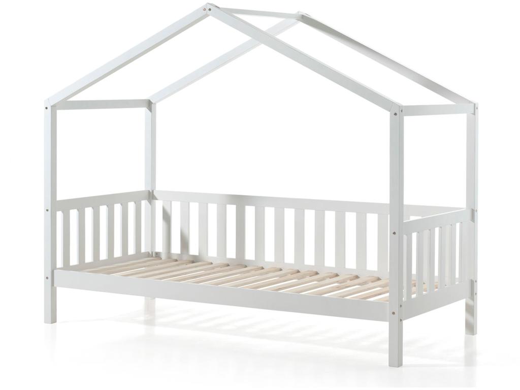 Lit cabane enfant à barreaux en bois massif blanc 90x200 - LT2021 LOOS86463