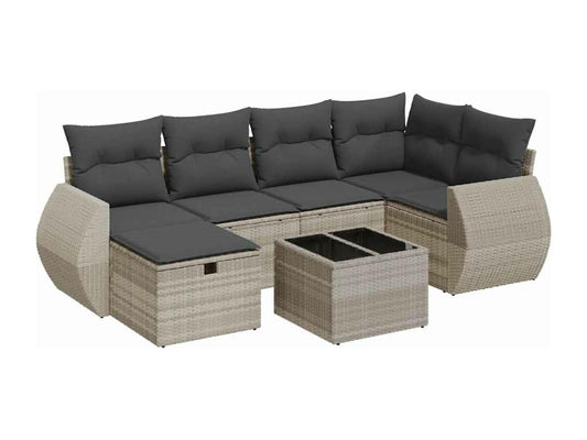 Salon de jardin avec coussins 7 pcs gris clair résine tressée DENU99480