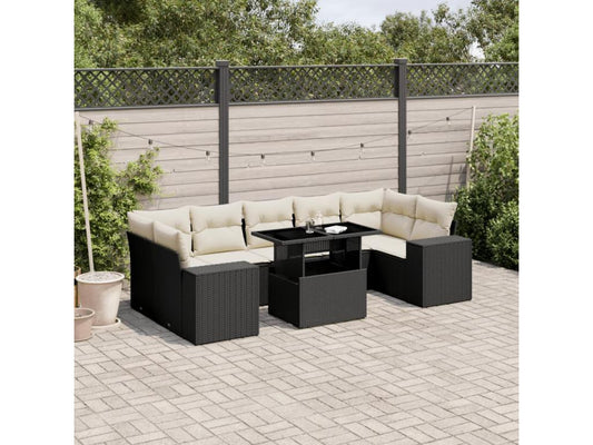 Salon de jardin 8 pcs avec coussins noir résine tressée ZPJE88788
