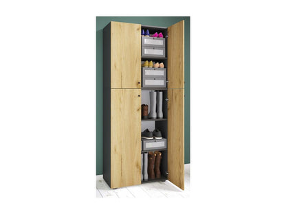 Chicyla XXL bois Grande armoire à chaussures Commode à chaussures Étagère à chaussures Grande botte Chicyla 5 compartiments Anthracite / Chêne miel AOOQ11772