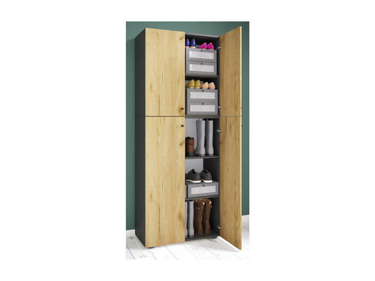 Chicyla XXL bois Grande armoire à chaussures Commode à chaussures Étagère à chaussures Grande botte Chicyla 5 compartiments Anthracite / Chêne miel AOOQ11772