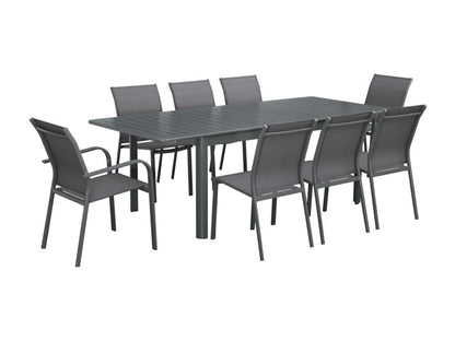 Table de jardin extensible aluminium et textilène anthracite- 6 chaises- 2 fauteuils- 8 places- 236.5x100x75 cm UXIF24690