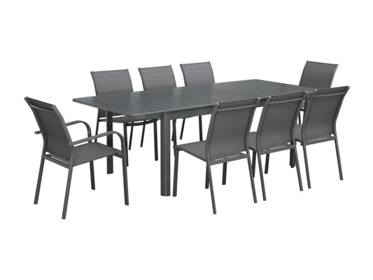 Table de jardin extensible aluminium et textilène anthracite- 6 chaises- 2 fauteuils- 8 places- 236.5x100x75 cm UXIF24690