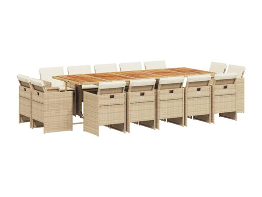 Ensemble à manger de jardin et coussins 15 pcs beige JJVY75338