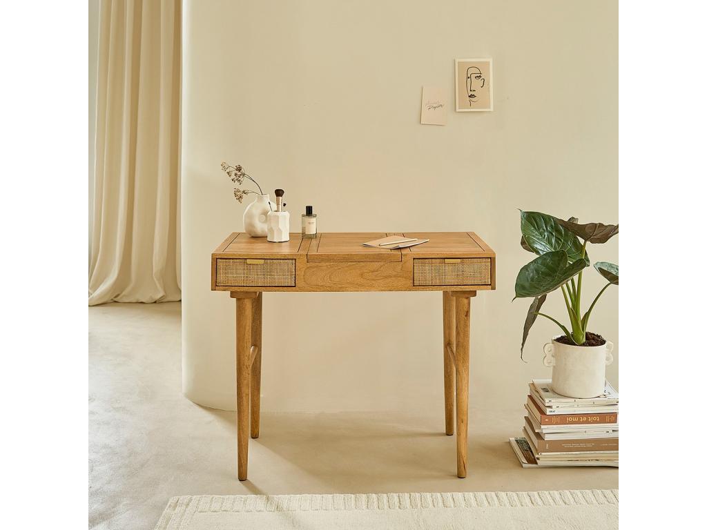 Bureau en manguier massif et cannage ZJIH39661
