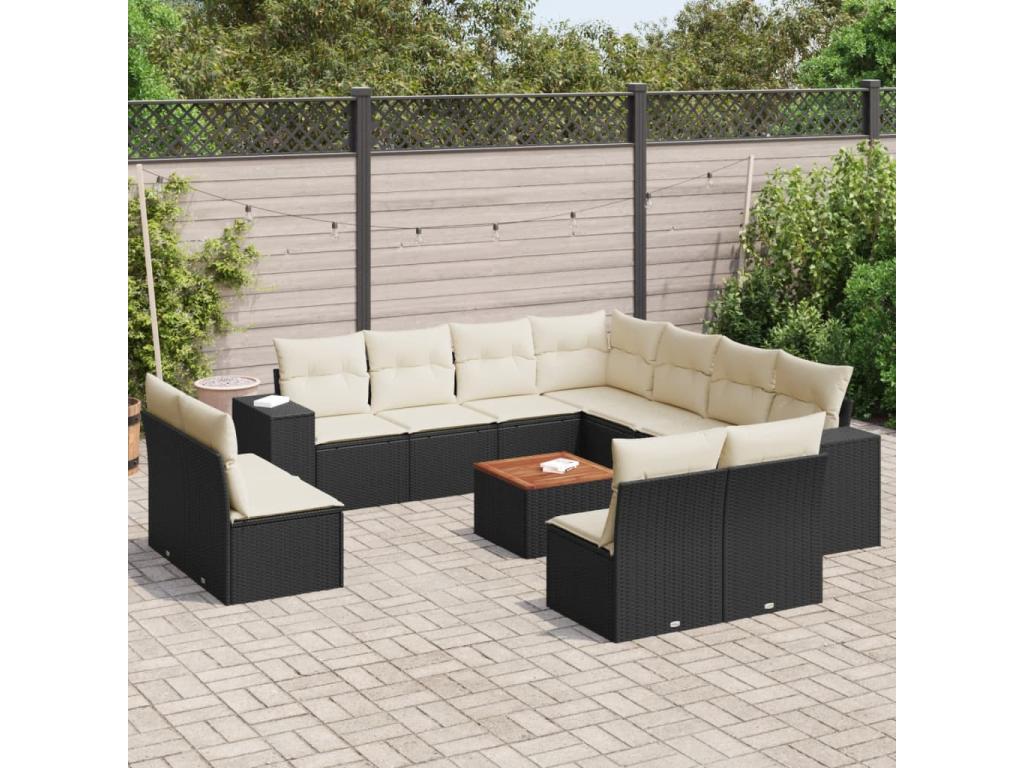 Salon de jardin 12 pcs avec coussins noir résine tressée BVGT19049
