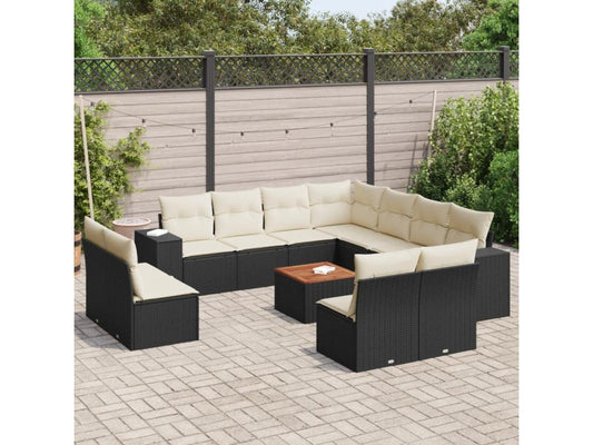 Salon de jardin 12 pcs avec coussins noir résine tressée BVGT19049