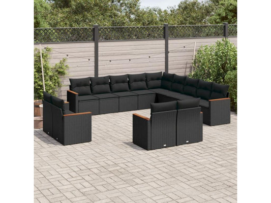 Salon de jardin avec coussins 13 pcs noir résine tressée PWTB69998
