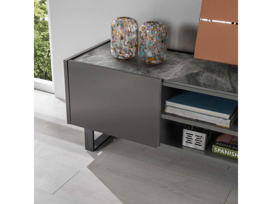 Domopure - Meuble TV 140x40 x H 45 cm en céramique gris foncé DRNV45833