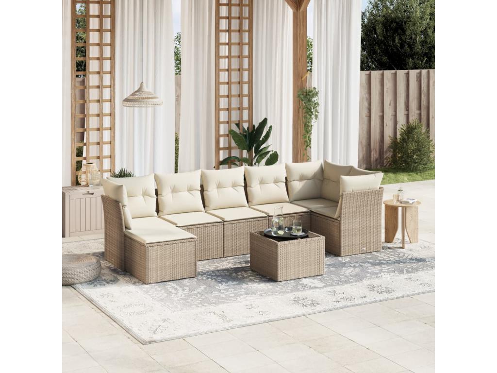 Salon de jardin avec coussins 8 pcs beige résine tressée MTFX05616