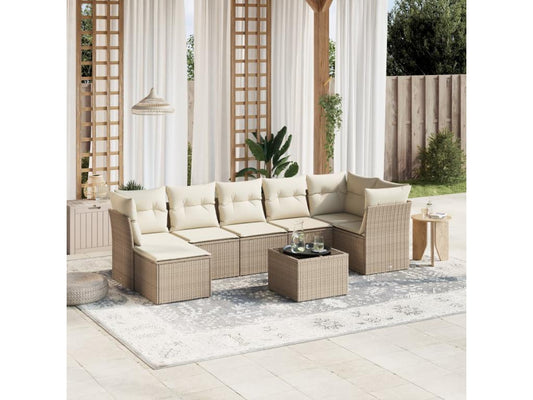 Salon de jardin avec coussins 8 pcs beige résine tressée MTFX05616
