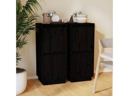 Buffets 2 pcs Noir 31.5x34x75 cm Bois massif de pin JTDS40118