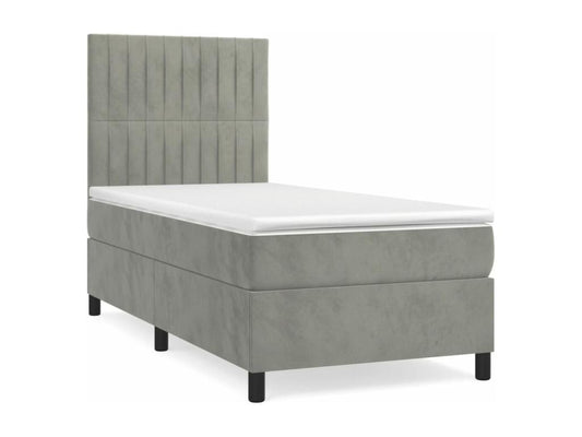 Lit à sommier tapissier et matelas Gris clair 100x200cm Velours GIID08302