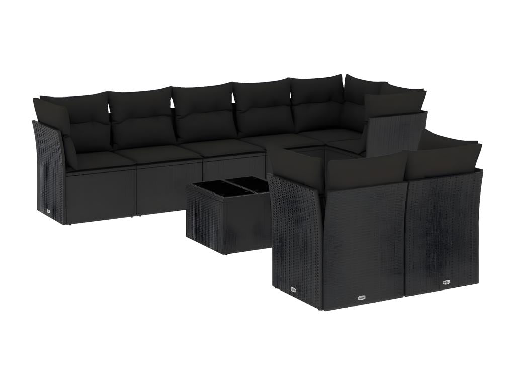 Salon de jardin 9 pcs avec coussins noir résine tressée ARND40991