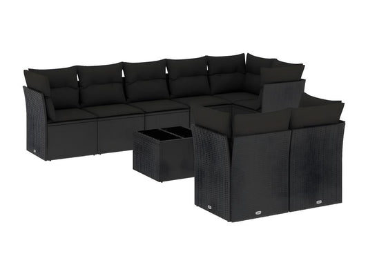 Salon de jardin 9 pcs avec coussins noir résine tressée ARND40991