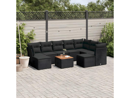 Salon de jardin 10 pcs avec coussins noir résine tressée XHFO76720