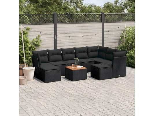 Salon de jardin 10 pcs avec coussins noir résine tressée XHFO76720