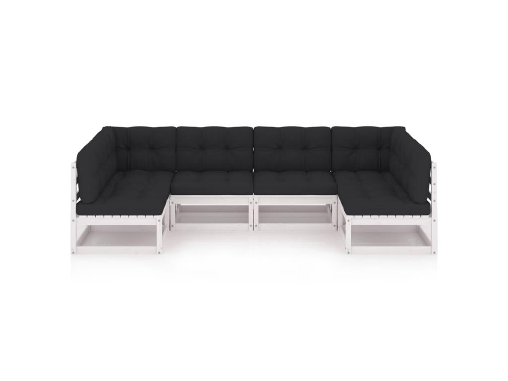 Salon de jardin 6 pcs avec coussins Blanc Bois de pin massif 3 BXMX31768