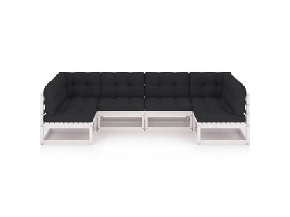 Salon de jardin 6 pcs avec coussins Blanc Bois de pin massif 3 BXMX31768