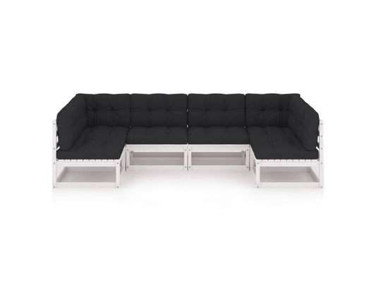 Salon de jardin 6 pcs avec coussins Blanc Bois de pin massif 3 BXMX31768