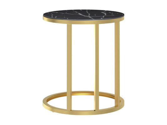 Table d'appoint Doré et marbre noir 45 cm Verre trempé MHIF09013