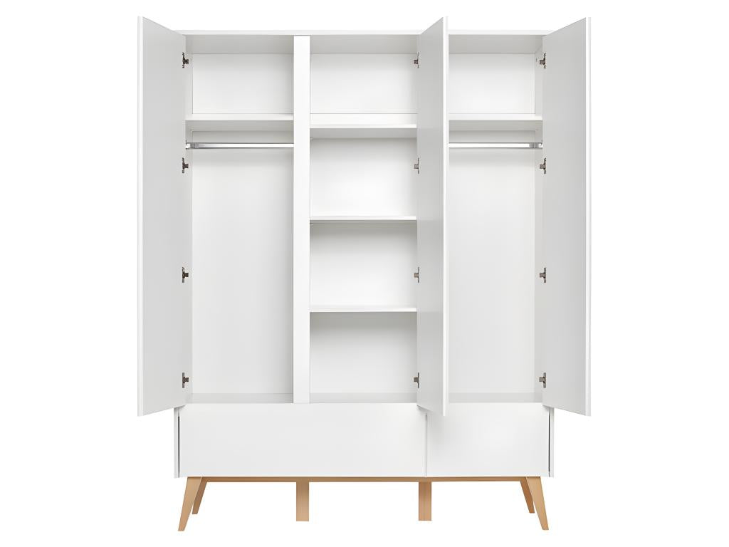 Armoire 3 portes 2 tiroirs Swing - Blanc et bois NVLQ00447