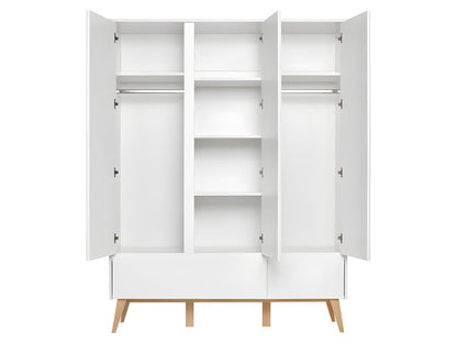 Armoire 3 portes 2 tiroirs Swing - Blanc et bois NVLQ00447