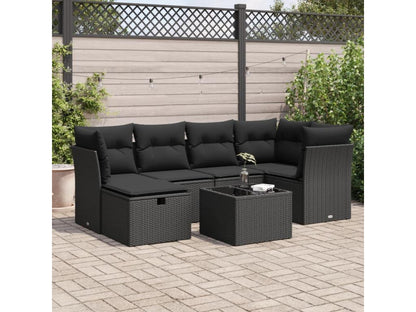 Salon de jardin 7 pcs avec coussins noir résine tressée OVHK08484