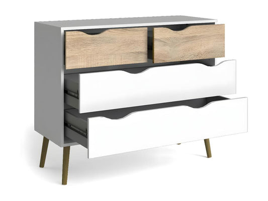 Commode à quatre tiroirs blanc et chêne Mesures 98x81x39 cm BQQL60379