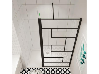 Chicyla paroi de douche industrielle noire 90x200cm avec un retour pivotant 40cm livré avec une barre de stabilisation 90cm IAKI26677