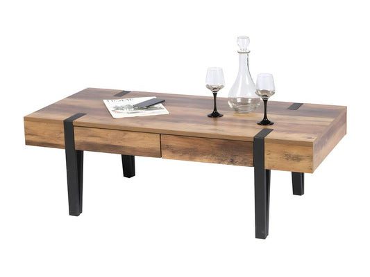 Table Basse Domopure – Bois avec Pieds en Métal 2 Tiroirs WJTH76806