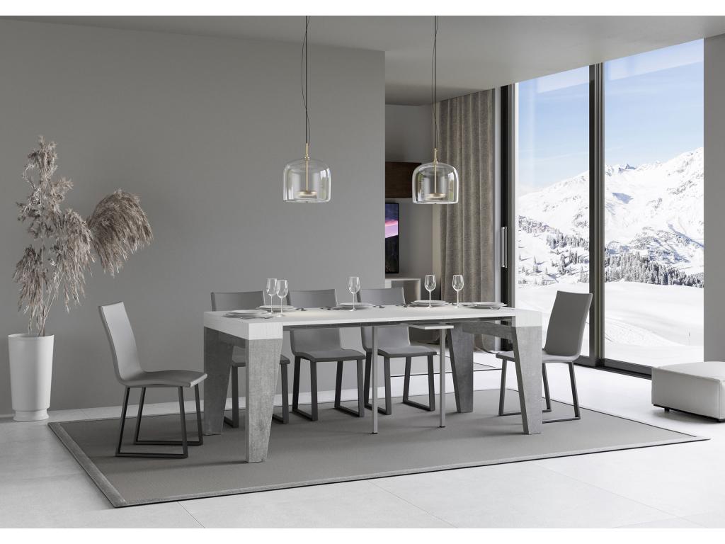 Console extensible 90x40/196 cm Naxy Mix Small dessus Frêne Blanc - structure Gris Béton QHIN73870