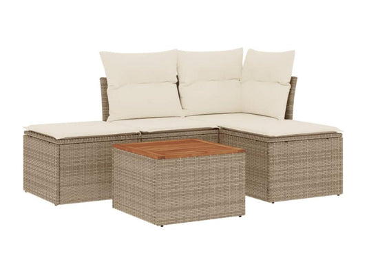 Salon de jardin avec coussins 5 pcs beige résine tressée VNGU61256