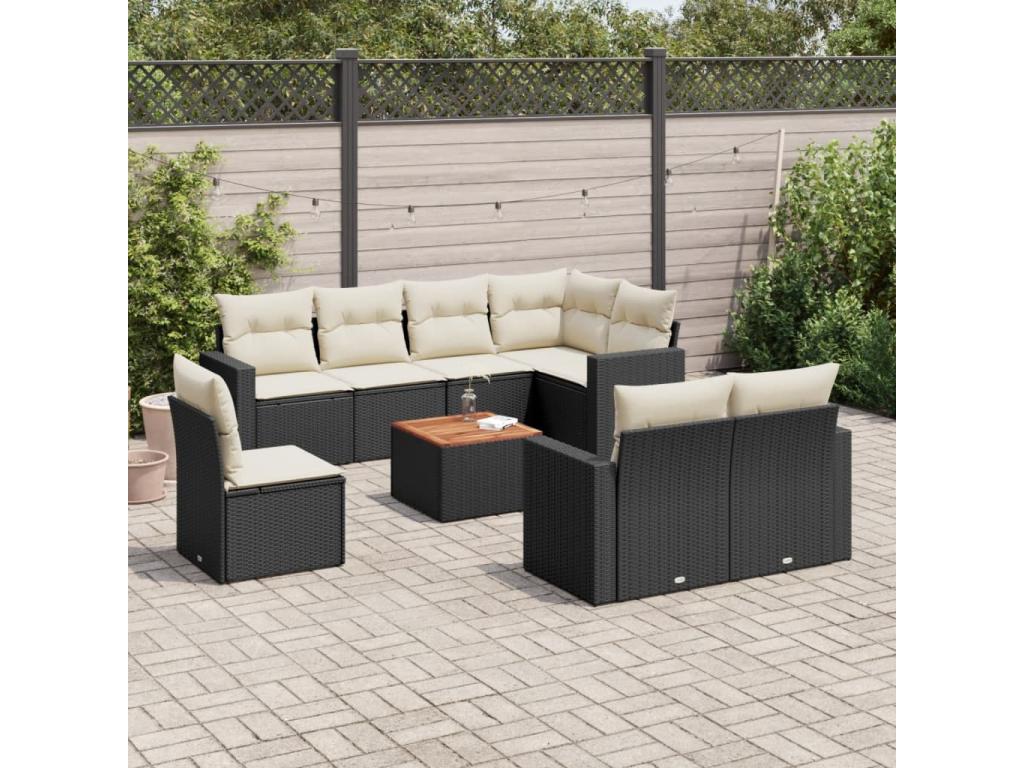 Salon de jardin 9 pièces avec coussins noir résine tressée JLIA77920