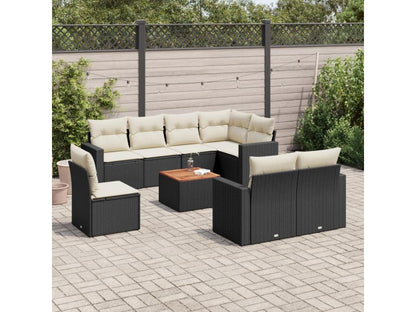 Salon de jardin 9 pièces avec coussins noir résine tressée JLIA77920