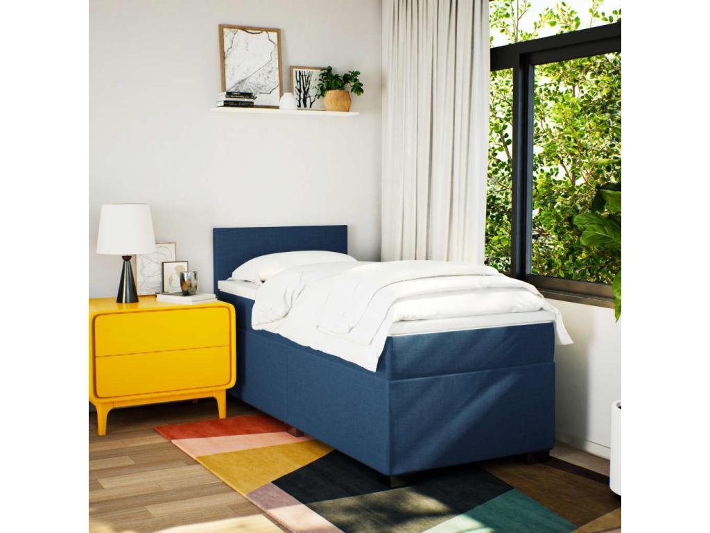 Sommier à Domopure de lit avec matelas Bleu 90x190 cm Tissu DOYN35081