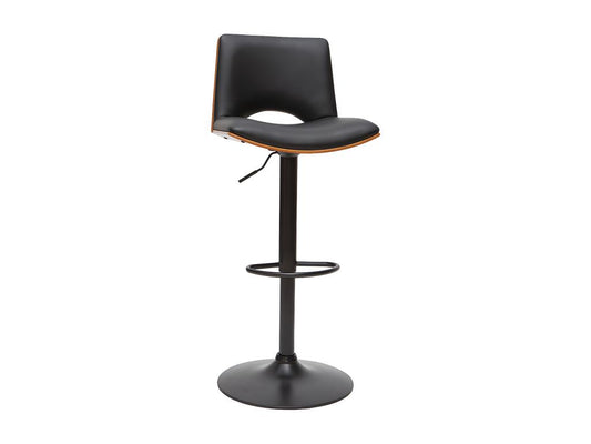 Tabouret de bar design réglable noir et bois foncé Domopure TFZE00091