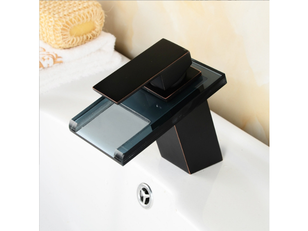 Robinet Mitigeur lavabo Domopure salle de bain en céramique en verre Noir SANS LED / Flexible FIEV78635