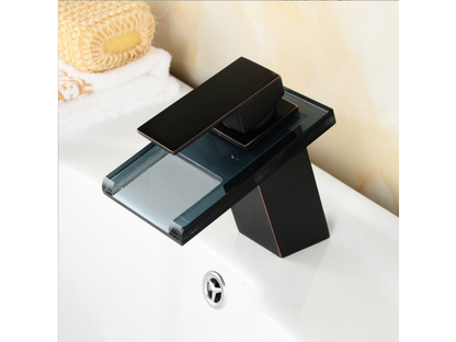 Robinet Mitigeur lavabo Domopure salle de bain en céramique en verre Noir SANS LED / Flexible FIEV78635
