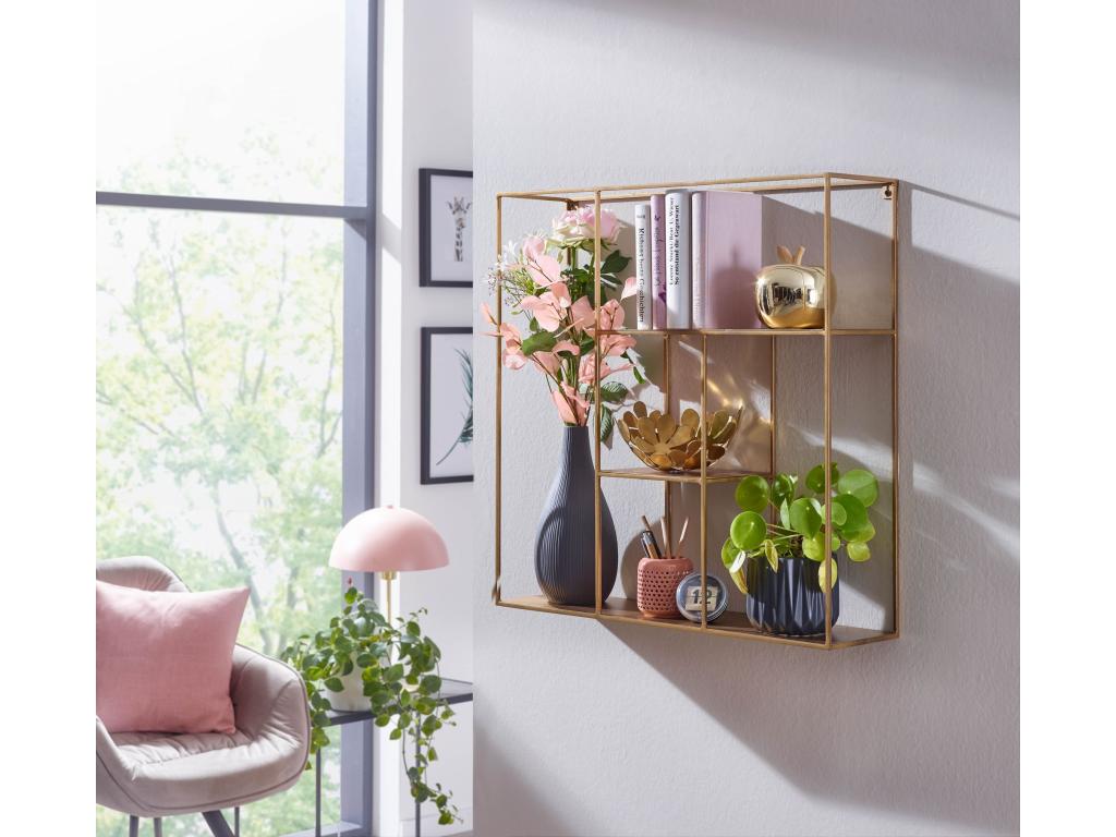 Étagère Murale 68x68x17 cm Carré Métal Moderne Pour Mur Flottante Or HAGH27297