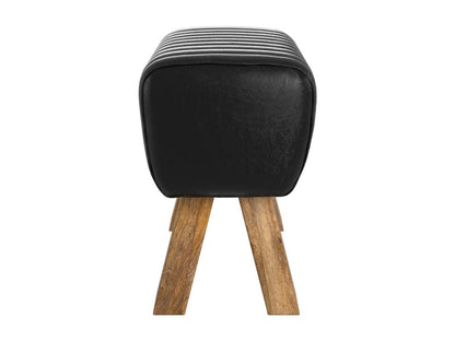 Tabouret en cuir noir et bois de manguier - Domopure XEJT34896