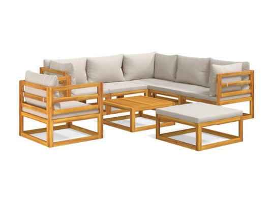 Salon de jardin 8 pièces avec coussins gris clair bois massif EION23794