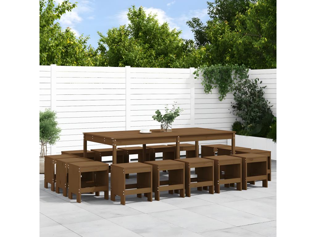 Ensemble à manger de jardin 17 pcs marron miel bois pin massif LLIM99695